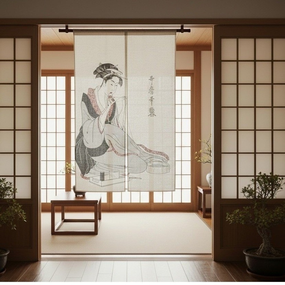 Japanese Noren Curtain Ukiyo-e Woman Kimono Doorway Tapestry Made in Japan New